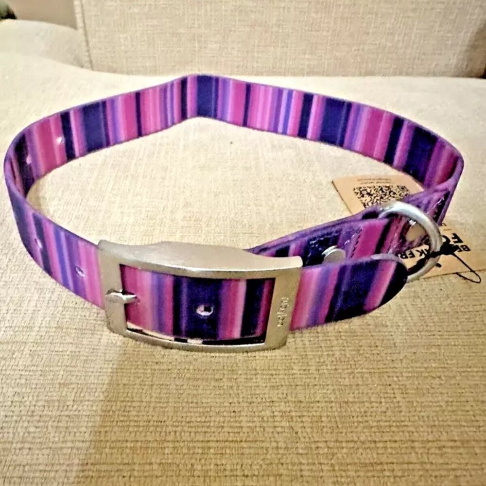 RUBYLOO Dog collar pink stripe medium 16"-19" NEW